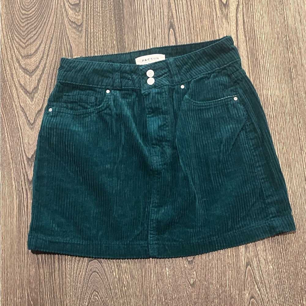 PacSun Womens A-Line Corduroy Mini Skirt High Rise Cotton Green Size 26
